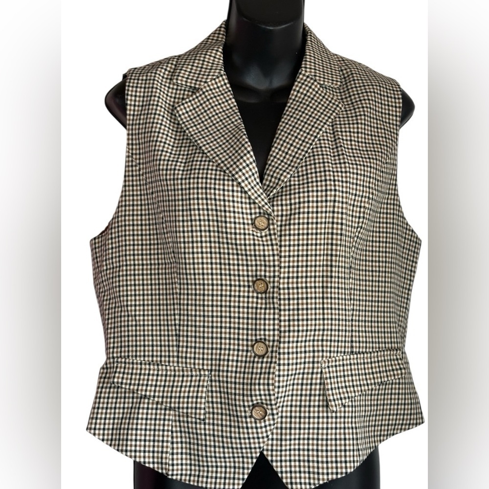 Allegra K Brown and Cream Plaid vest sz Large